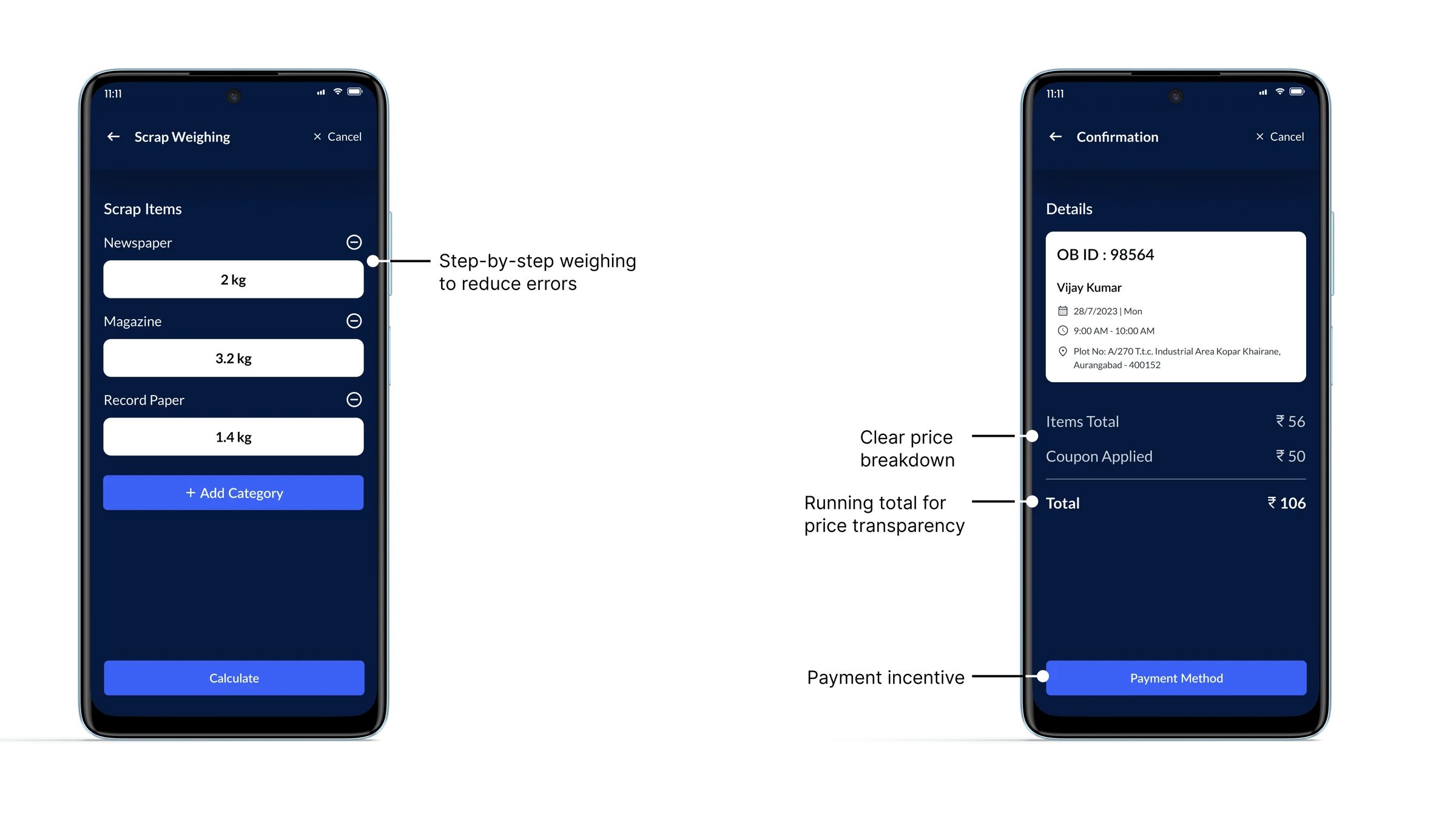 Agent app - scrap weighing and confirmation with annotations